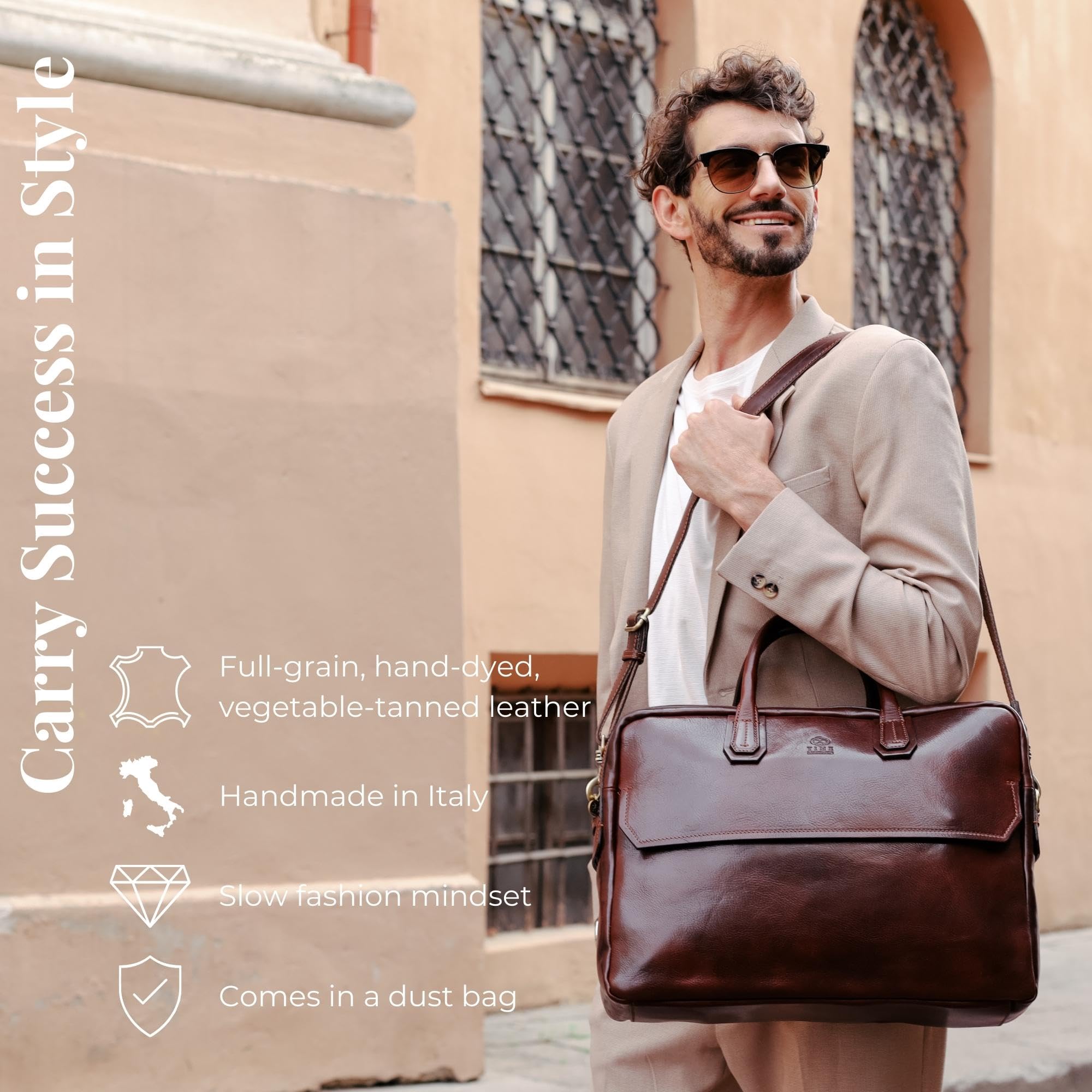 Premium Full Grain Leather Briefcase - Durable 17