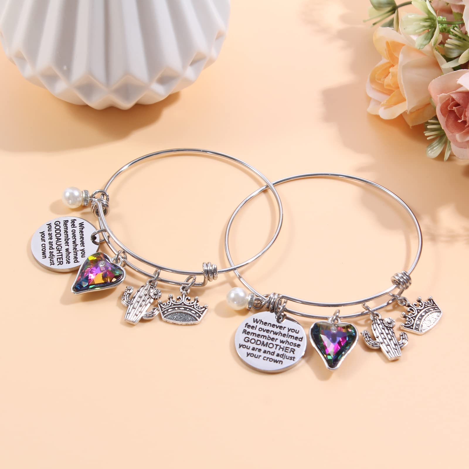 Inspirational Charm Bracelets for Women & Teen Girls - Christmas, Birthday Gifts for Aunt, Mom, Godmother, Grandma, Niece, Sister & Goddaughter | Elegant Bangle Jewelry for Special Occasions & Daily Wear
