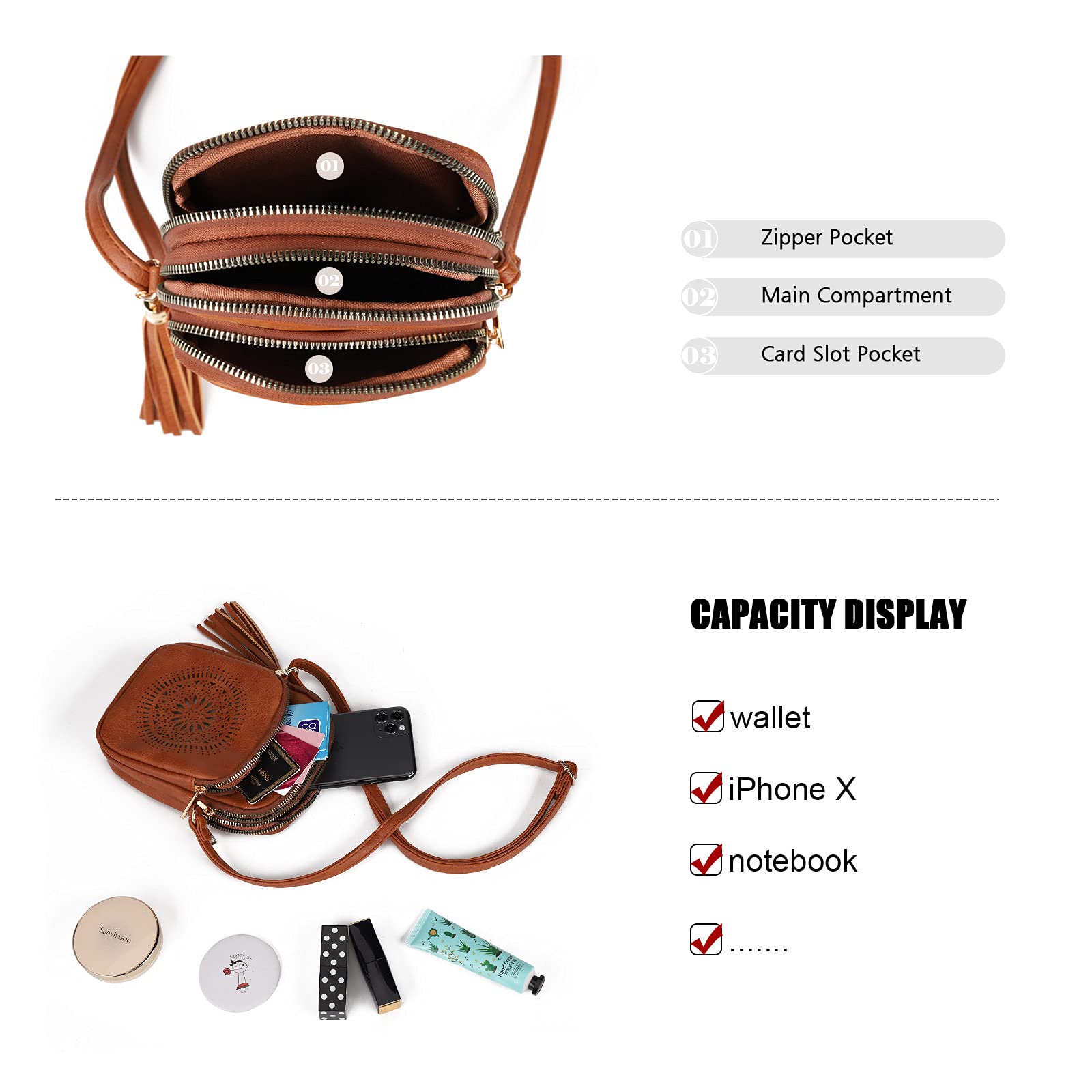GLITZALL Women's Crossbody Bag with Multiple Pockets - Stylish Hollow Out Tassel Satchel Purse for Phone & Essentials | Perfect for Daily Use, Shopping & Travel