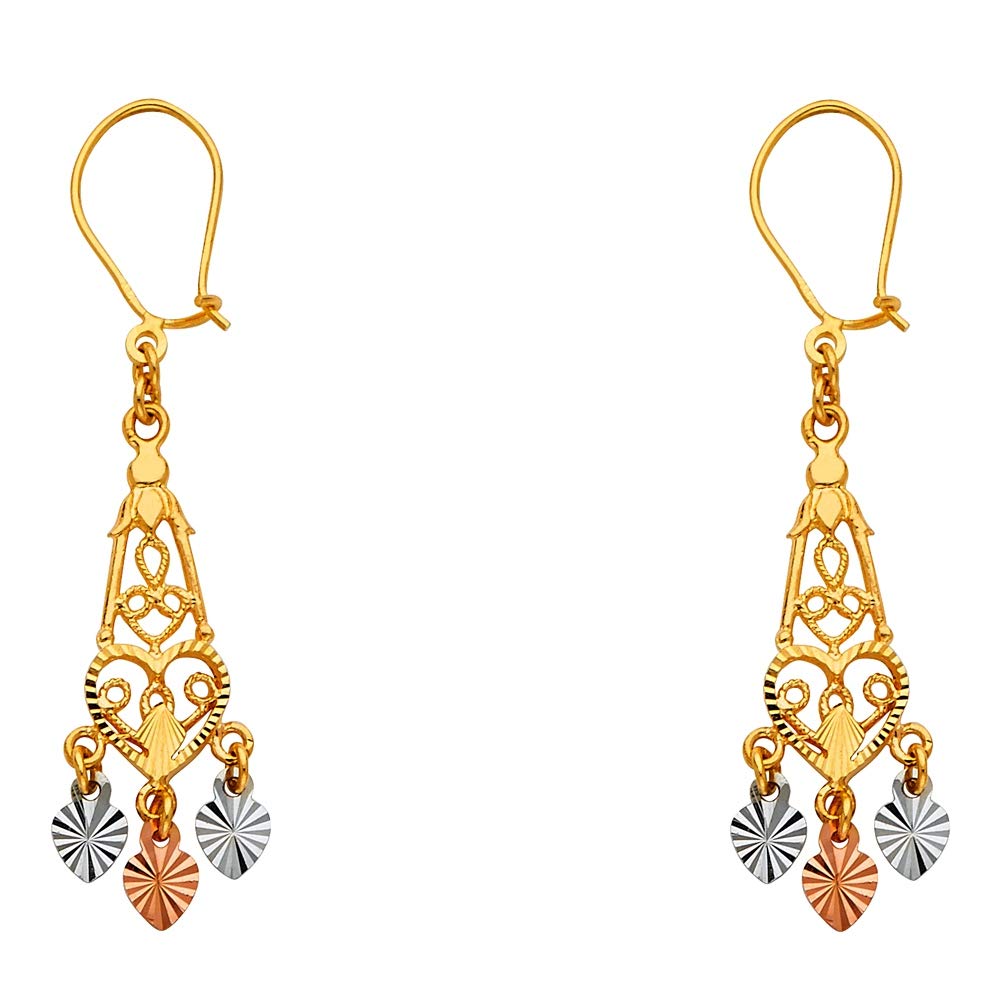 14K Yellow Gold, White Gold & Rose Gold Sparkle Cut Chandelier Drop Earrings 7x30mm - Elegant Dangling Jewelry Gift for Women - Perfect for Weddings, Parties & Special Occasions