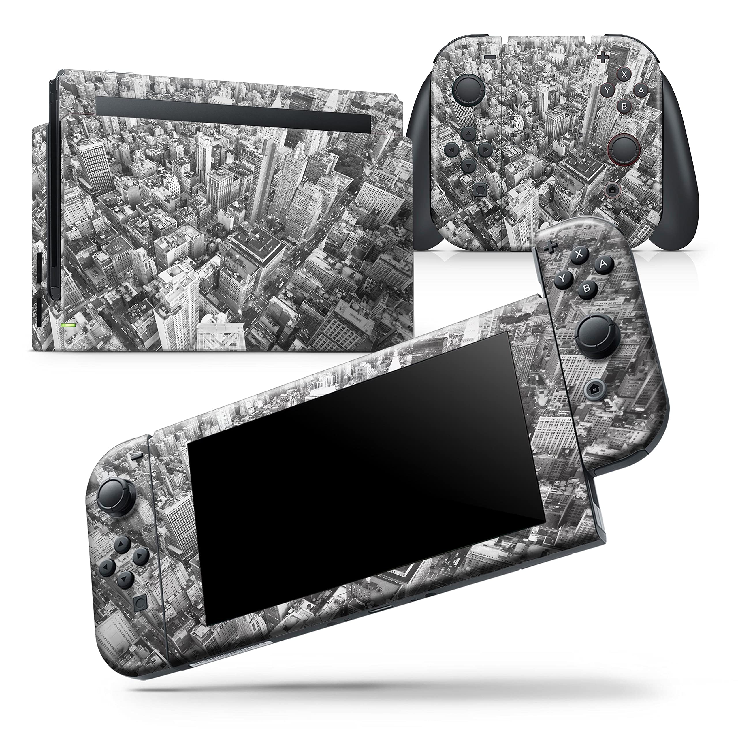 Nintendo Switch Skin Decal - Scratch-Resistant Removable Vinyl Wrap Cover Compatible with Switch Console & Joy-Con (Aerial Cityscape Black/White) - Perfect for Gaming Protection & Customization