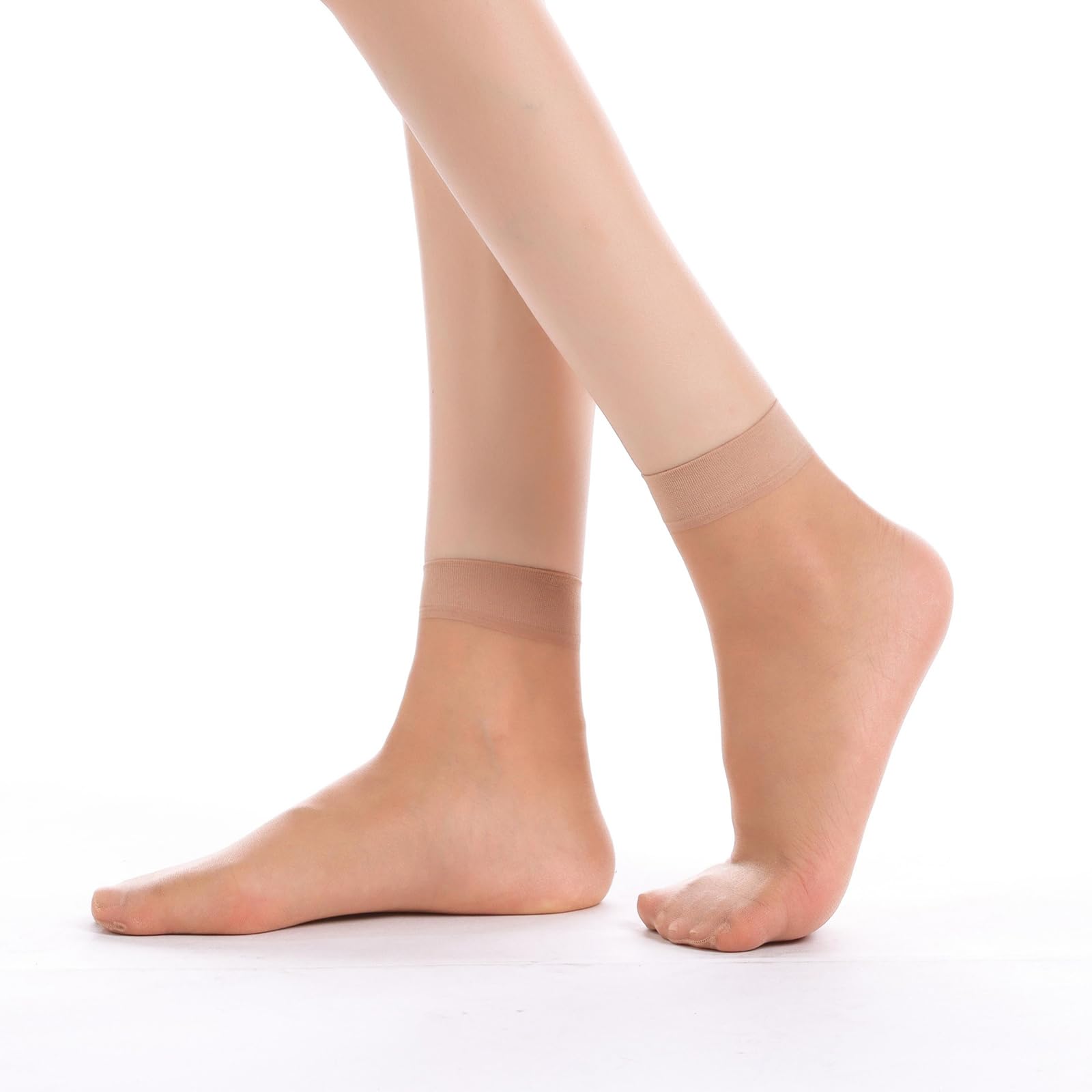 10 Pairs Women's Sheer Nylon Ankle Socks with Reinforced Toe - Comfortable Thin High Stockings for Everyday Wear, Office & Dress Shoes