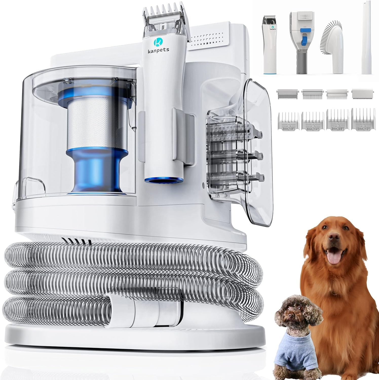 **Pet Hair Vacuum Cleaner for Dogs & Cats - 3.4L Large Dust Bin, 4-in-1 Grooming Tools, Electric Pet Hair Remover for Furniture, Carpet & Car Upholstery (Blue)**
