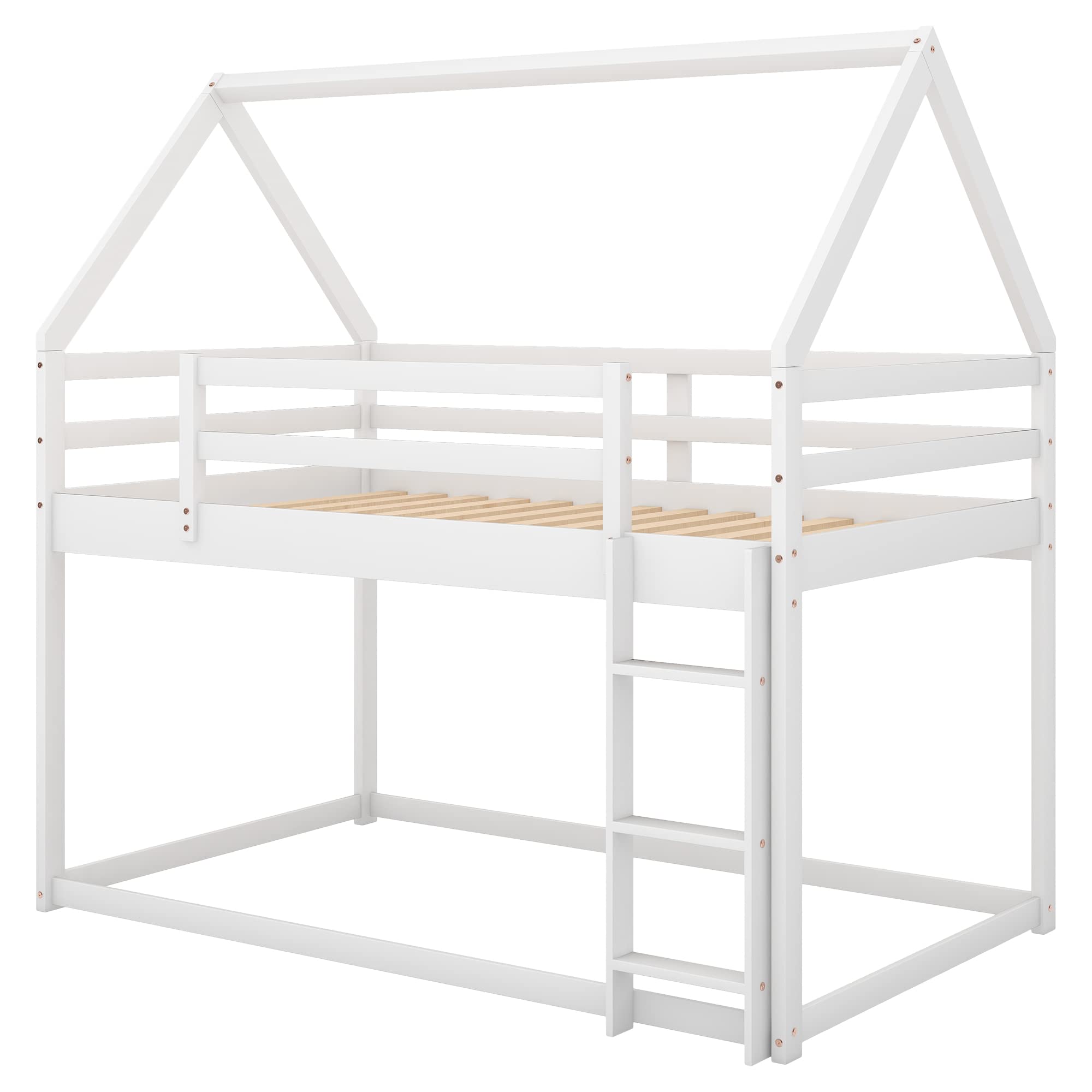 Wooden House Bunk Bed Twin Over Twin with Ladder - Kids Bunk Bed Frame for Boys & Girls - White Toddler Bunk Bed for Teens - Perfect for Small Bedrooms, Shared Kids Rooms & Space-Saving Sleep Solutions