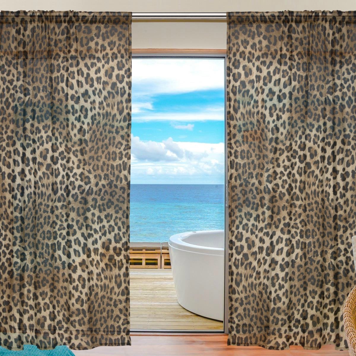 Tiger Leopard Print Window Sheer Curtains - 55x84 Inches Voile Drapes for Living Room, Bedroom, Kitchen & Door - 2 Panels - Light Filtering & Privacy - Perfect for Home Decor & Animal Theme Rooms