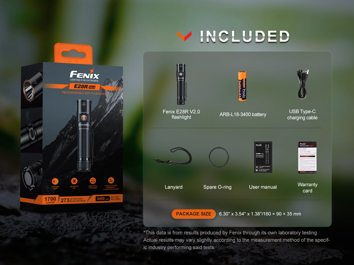 Fenix E28R V2 Rechargeable Flashlight - 1500 Lumens, USB-C Charging, Compact EDC Light for Camping, Hiking & Emergency Use