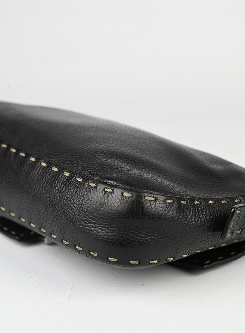 Fendi Selleria Black Baguette Bag - Luxury Leather Handbag for Women, Perfect for Parties, Work & Everyday Use