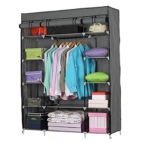 5-Layer 12-Compartment Non-Woven Fabric Wardrobe Closet - Portable Storage Organizer for Clothes & Accessories (133x46x170cm, Gray) - Perfect for Bedroom, Closet, Dorm & Small Space Organization