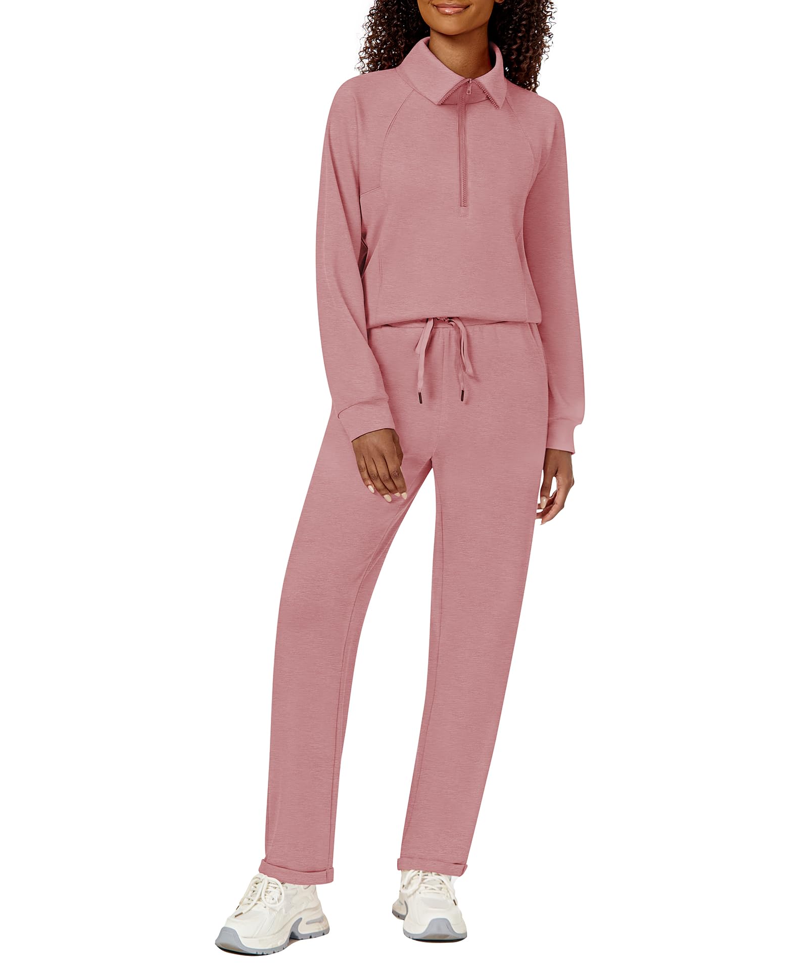 Women's 2 Piece Sweatsuit Set - Lapel Half Zip Sweatshirt & Lounge Sweatpants | 2024 Fall Matching Outfits for Casual Wear, Home Relaxation & Street Style