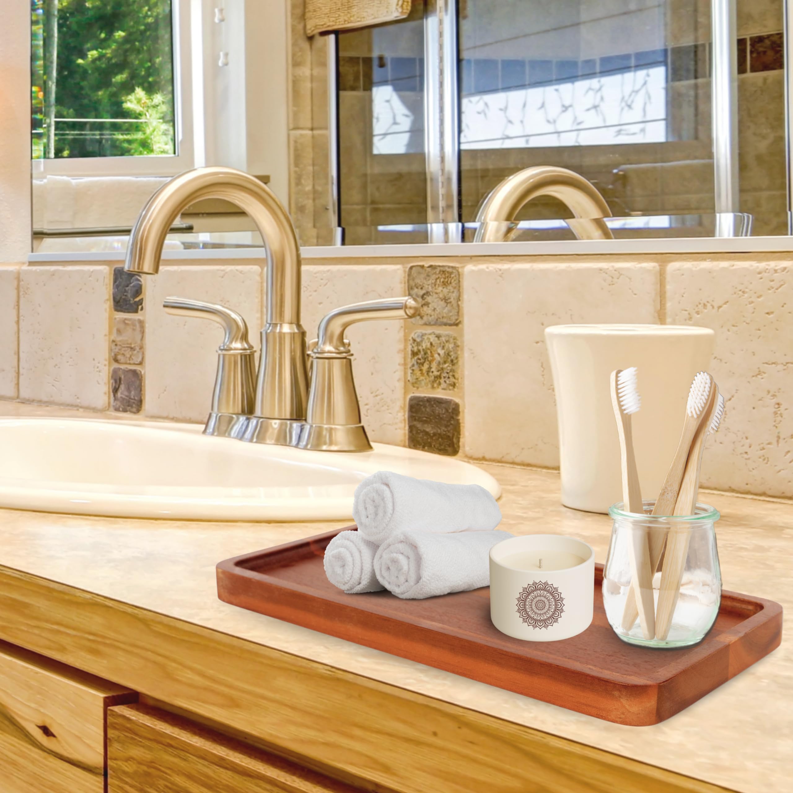 KOLWOVEN Acacia Wood Bathroom Vanity Tray - 11.8 x 5.9 Inches Elegant Organizer for Cosmetics, Jewelry, Perfume, Candles & Keys - Rustic Brown Countertop Tray for Bathroom, Kitchen, Dresser & Toilet Tank (1 Pack) | Perfect for Home Decor, Wedding Gifts & Spa Organization