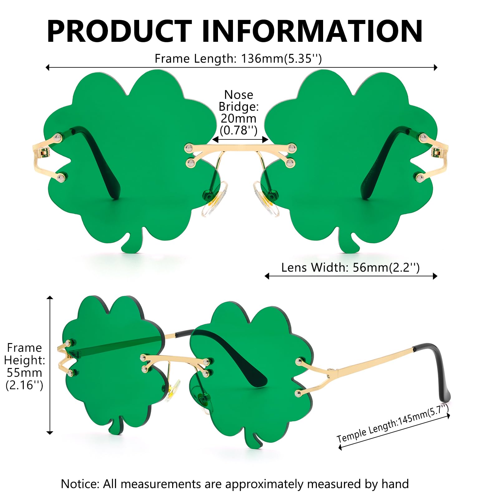 St. Patrick's Day Sunglasses for Women & Men - Irish Shamrock Green Four Leaf Clover Costume Party Glasses | Fun Festival, Parade, Pub Crawl Accessories