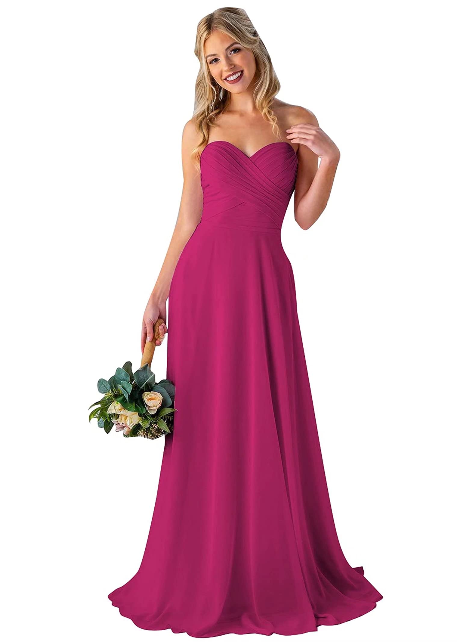 Elegant Sweetheart Neckline Long Chiffon Bridesmaid Dress for Women - Formal Wedding Evening Gown & Prom Dress - Perfect for Bridal Party, Black Tie Events & Special Occasions