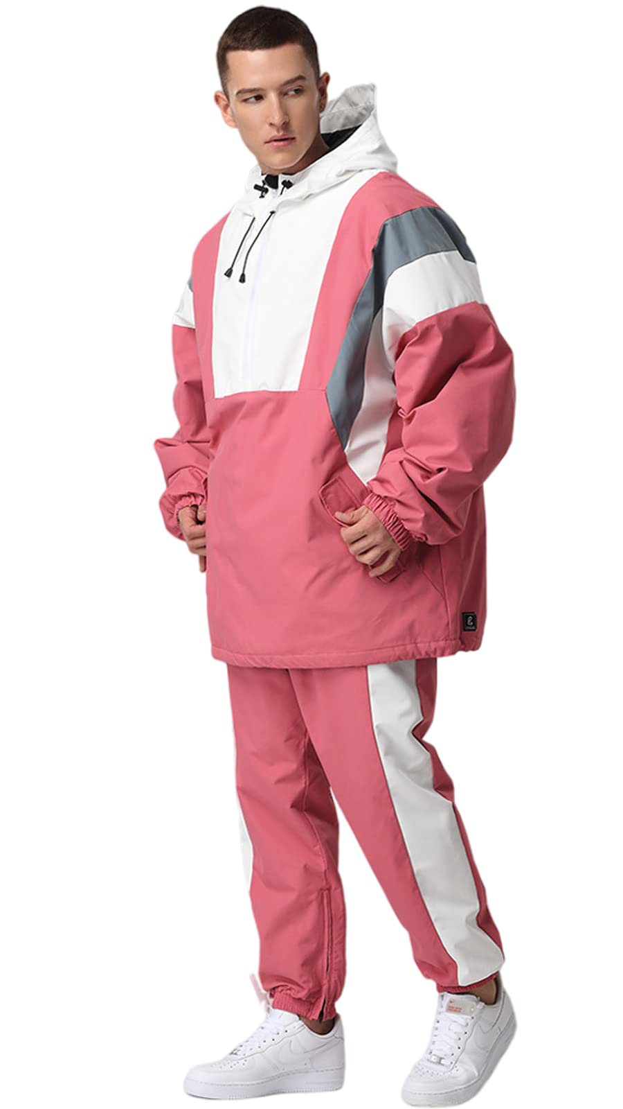 Men's -30°F Ski Suit Set - Windproof Waterproof Snowboarding Jacket & Pants for Extreme Cold Weather - Winter Sports Gear for Skiing, Snowboarding & Outdoor Adventures - Pink