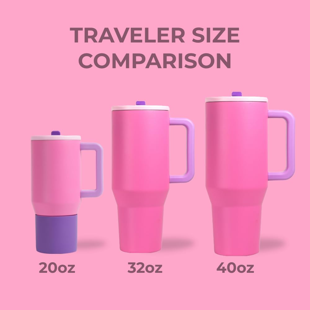 HydroJug Traveler - 40 oz Insulated Stainless Steel Water Bottle with Handle & Flip Straw - Leak Proof Tumbler with Rubber Base - Fits in Car Cup Holder - Perfect Gift for Women & Men (Pink Sugar) - Ideal for Gym, Hiking, Office & Travel Hydration
