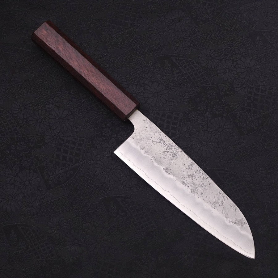 Premium Santoku Knife 165mm - Japanese Silver Steel Blade with Nashiji Finish & Purple Urushi Handle - Perfect for Sushi, Vegetables & Meat Cutting