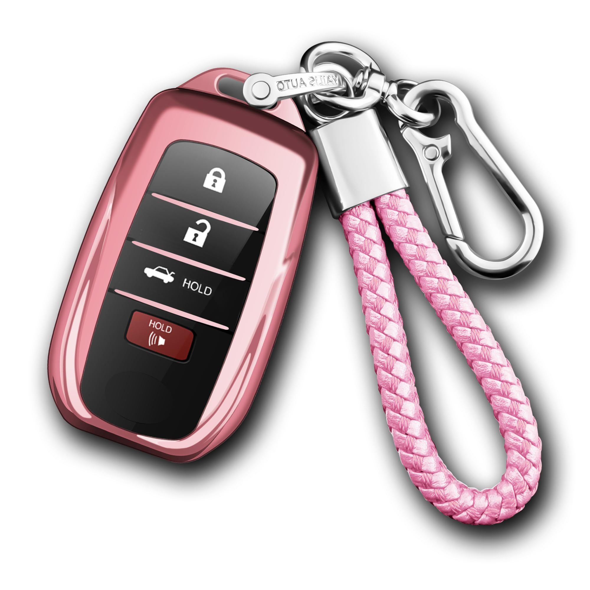 Premium Toyota Key Fob Cover with Keychain - Compatible with 2025 Camry, 2021-2025 Venza, RAV4 Prime, Sienna, 2019-2025 Land Cruiser, Fortuner, Mirai, 2023-2025 Highlander, Prius, Corolla - Durable Pink Shell Case - Perfect for Car Key Protection & Style Enhancement