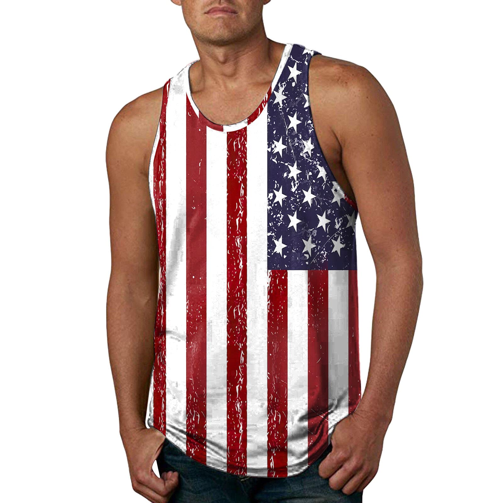 Men's Sleeveless Printed Beach Tank Top - Lightweight Summer Casual Shirt with Flag Design for Swimming, Vacation & Outdoor Activities