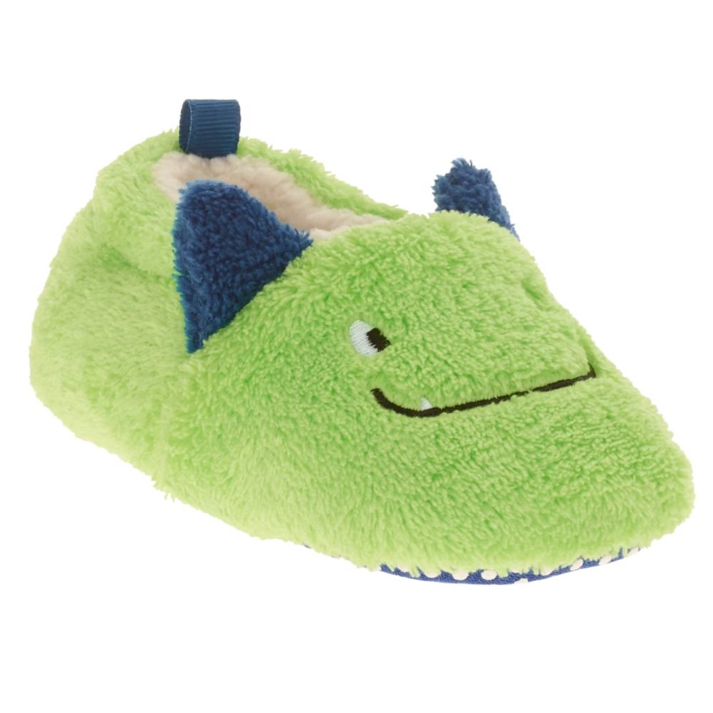 Soft Plush Green Dragon Monster Slippers for Baby Boys & Girls - Non-Slip Prewalkers Shoes for Crawling & First Steps - Cozy Indoor & Outdoor Toddler Footwear