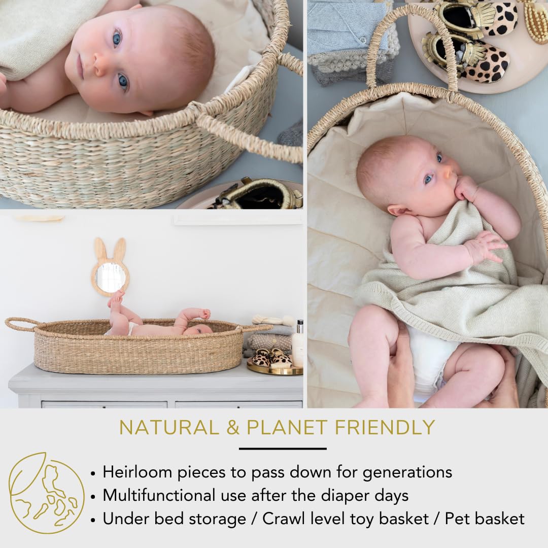 Premium Organic Baby Nursery Bundle - Handmade Matching Baby Changing Basket & Diaper Caddy Organizer for Newborn Essentials | Perfect for Nursery Organization & Baby Shower Gifts