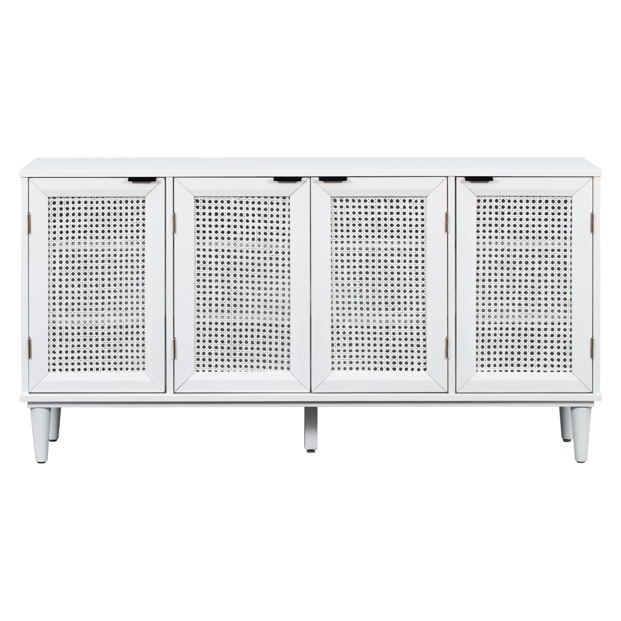 Modern Rattan Buffet Sideboard Cabinet with Natural Rattan Doors - Wood Entryway Console Table & Storage Cabinet for Living Room, Dining Room, Hallway - Perfect for Home Decor, Entertaining & Organizing (White)