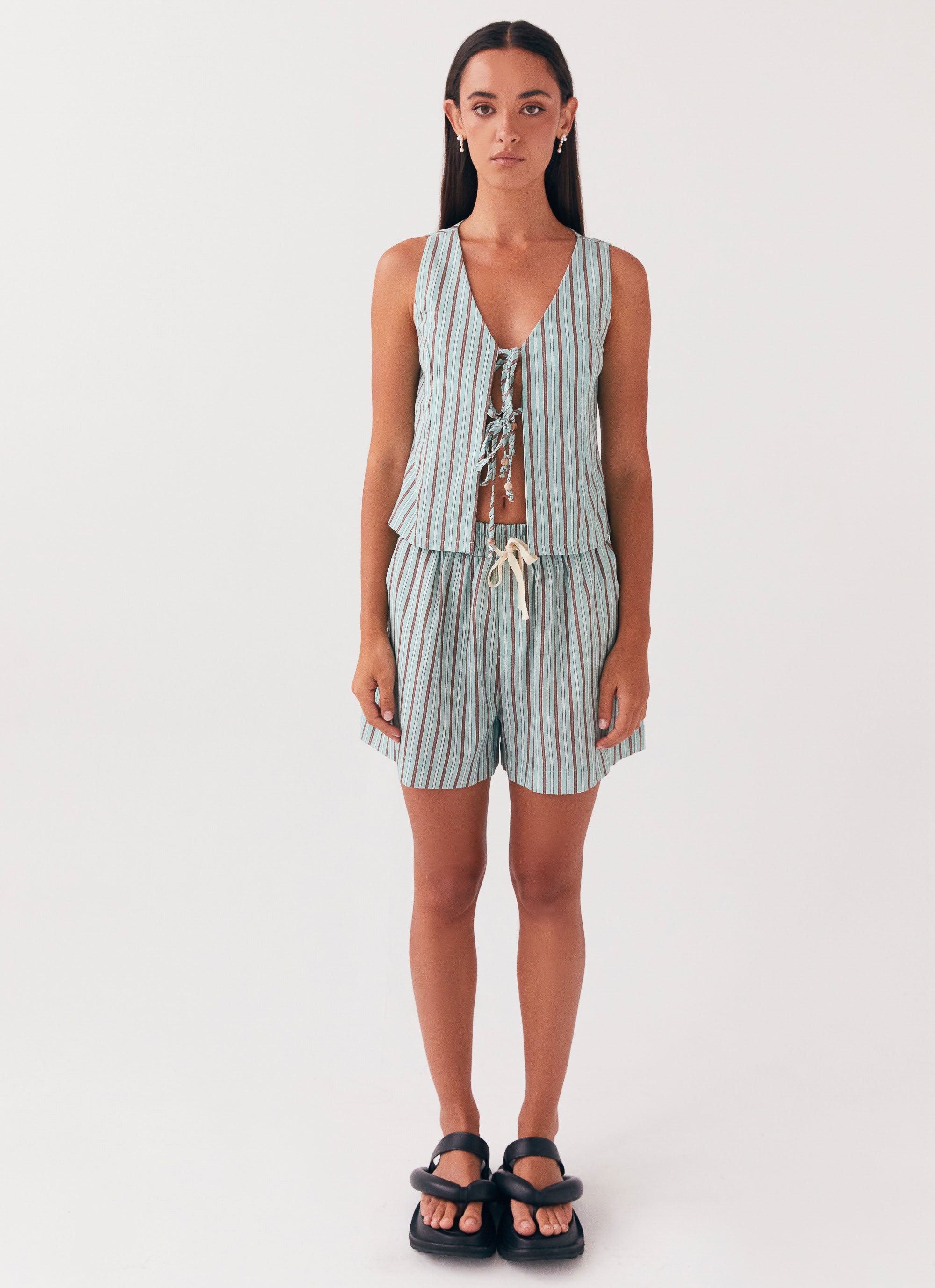 Allania Linen Shorts for Women - Breathable Summer Shorts with Coastal Stripe Design | Perfect for Beach Vacations, Casual Outings & Relaxing at Home