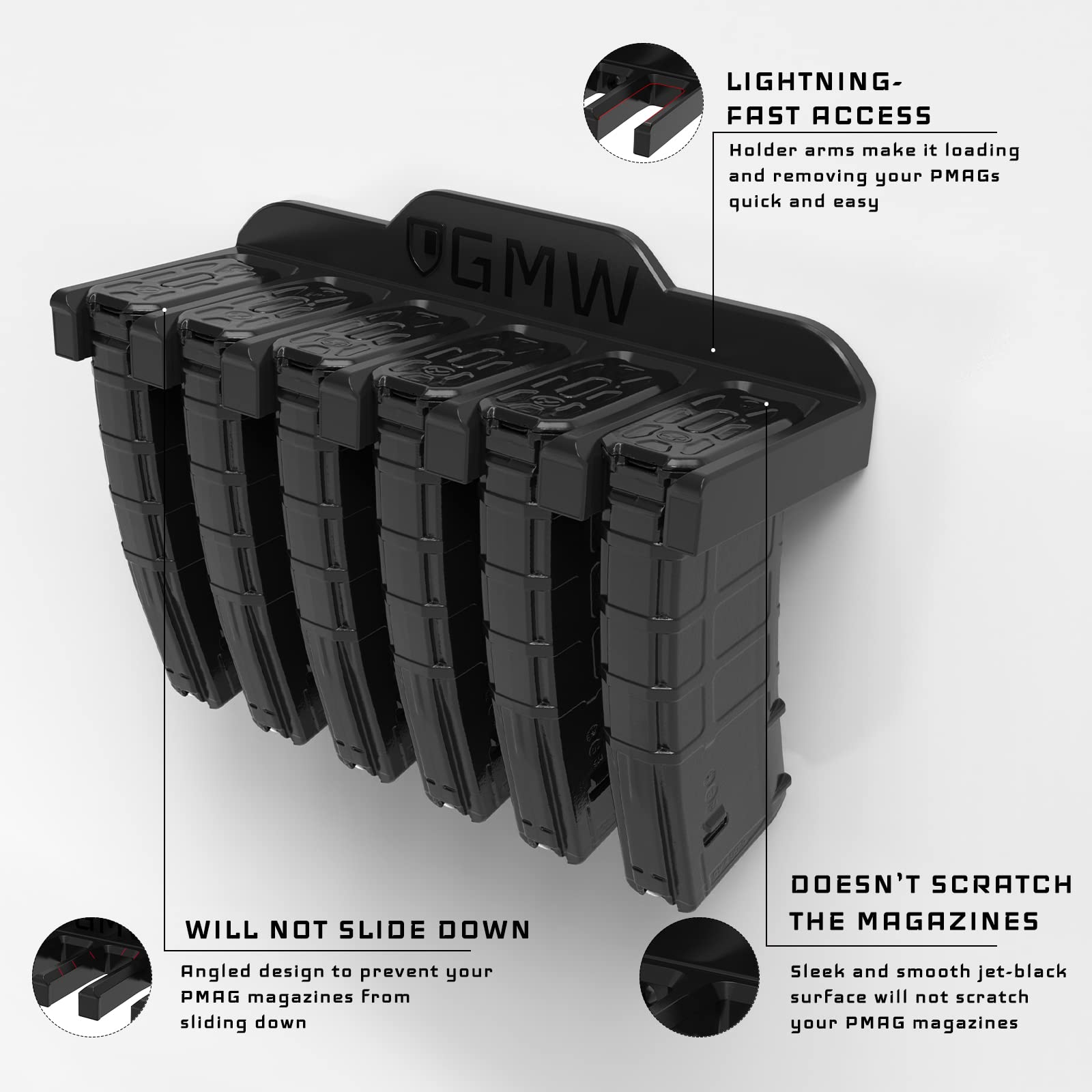 GMW PMAG Magazine Holder - AR Magnetic Mag Holder & Wall Mount for Gun Safe - Secure AR Mag Storage & Accessories for Home Defense & Range Training