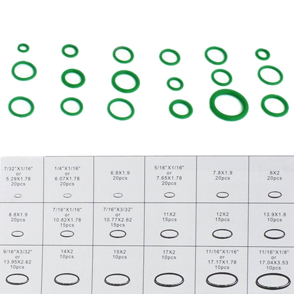 BaiFM 18 Sizes 270pcs Car AC Compressor O-Ring Seals Kit - Green Rubber Gasket Assortment Set for Automotive Air Conditioning Repair & Maintenance - Perfect for Mechanics, DIY Car Enthusiasts & HVAC Professionals