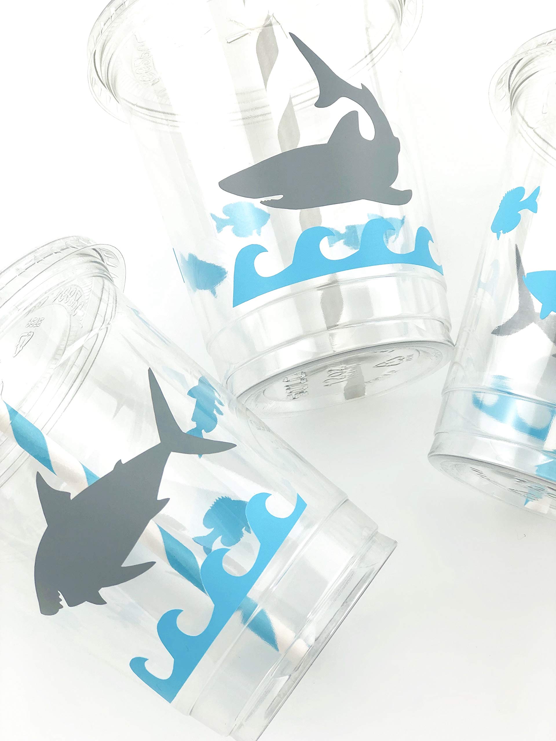 12 Pack Shark Themed Party Cups - Fun Ocean Pool Birthday Party Supplies for Kids, Beach & Pool Party Decorations