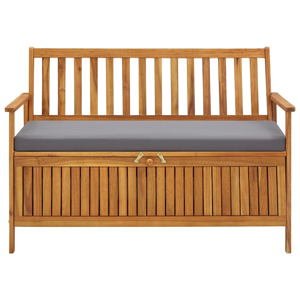 Solid Acacia Wood Outdoor Storage Bench with Removable Cushion - 47.2