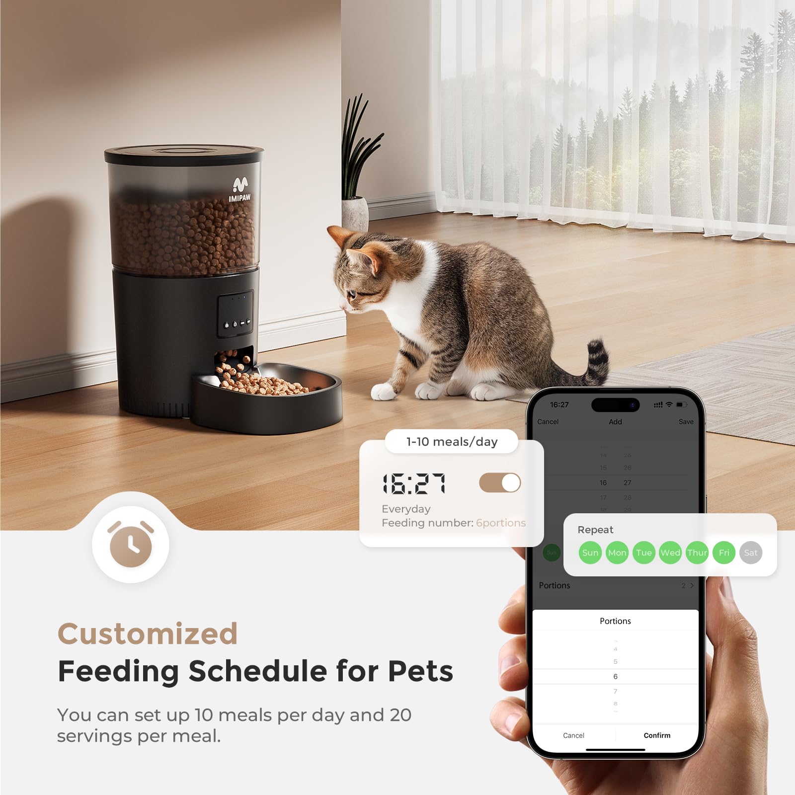 Automatic Cat Food Dispenser with WiFi & App Control - Programmable Pet Feeder for Dry Food, Dual Power Supply, Slow Feeder for Cats & Small Dogs - Perfect for Busy Pet Owners & Multi-Pet Households
