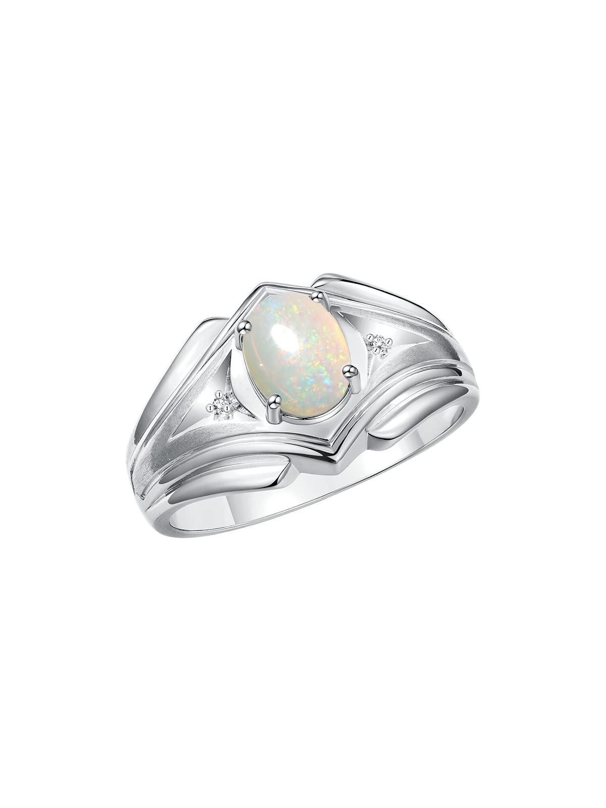 Men's Sterling Silver Birthstone Ring with Oval Gemstone & Diamond - Classic Designer Style 9x7mm (Sizes 8-13) | Perfect for Weddings, Anniversaries & Gifts