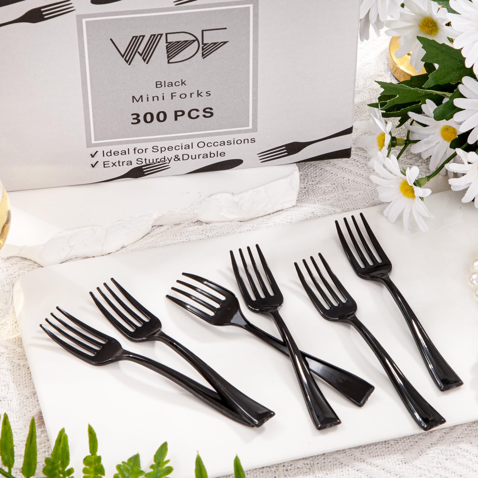 300-Pack Black Plastic Mini Forks 4 Inch - Heavy Duty Disposable Appetizer Forks - Perfect for Small Appetizers, Desserts, Parties, Picnics & Catering Events - Ideal for New Year Celebrations, Birthday Parties & Wedding Receptions