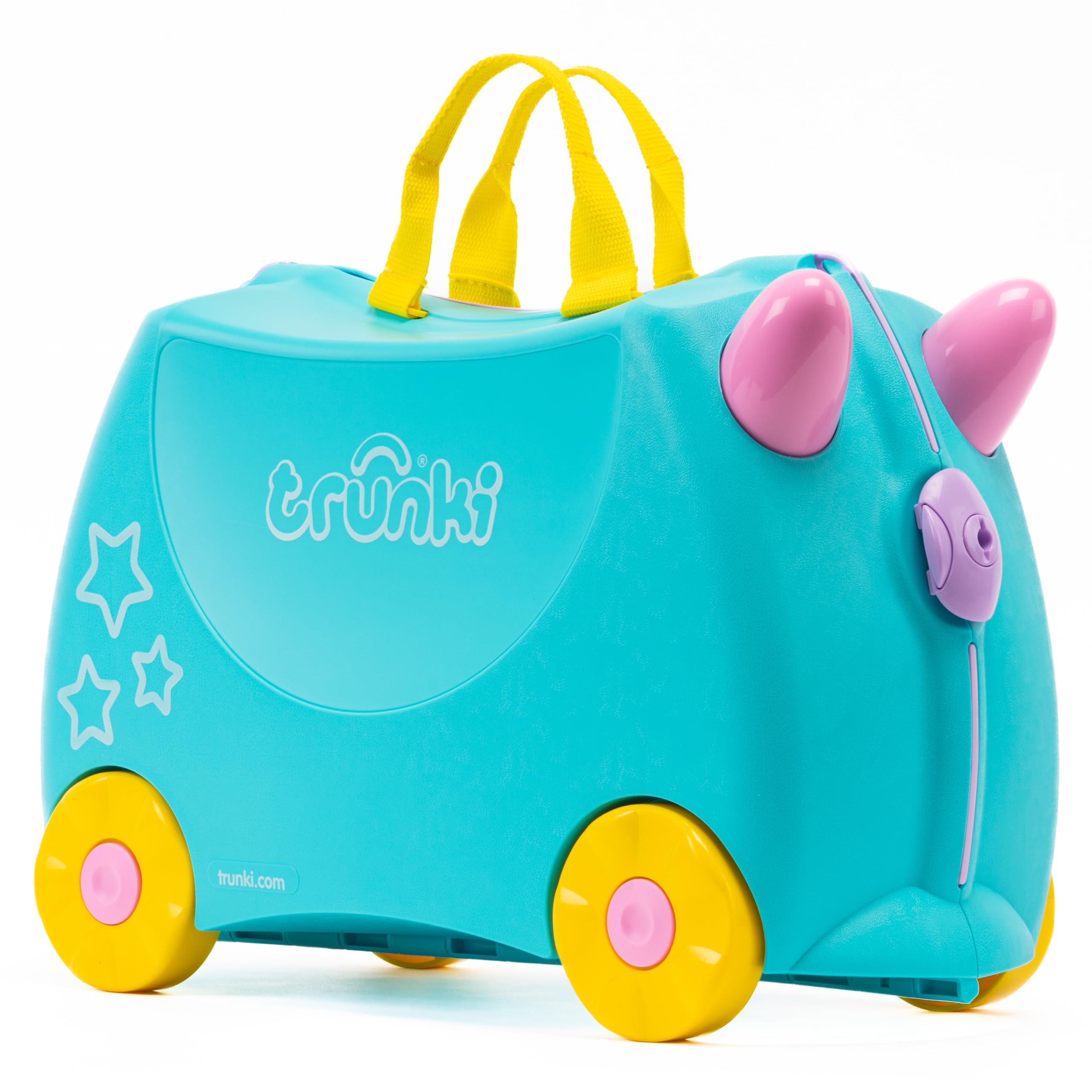 Trunki Ride-On Kids Suitcase - Toddler Luggage with Wheels, Carry-On Travel Bag for Airplane, Unicorn Design in Turquoise - Perfect for Family Trips, Airport Adventures & Toddler Travel Essentials