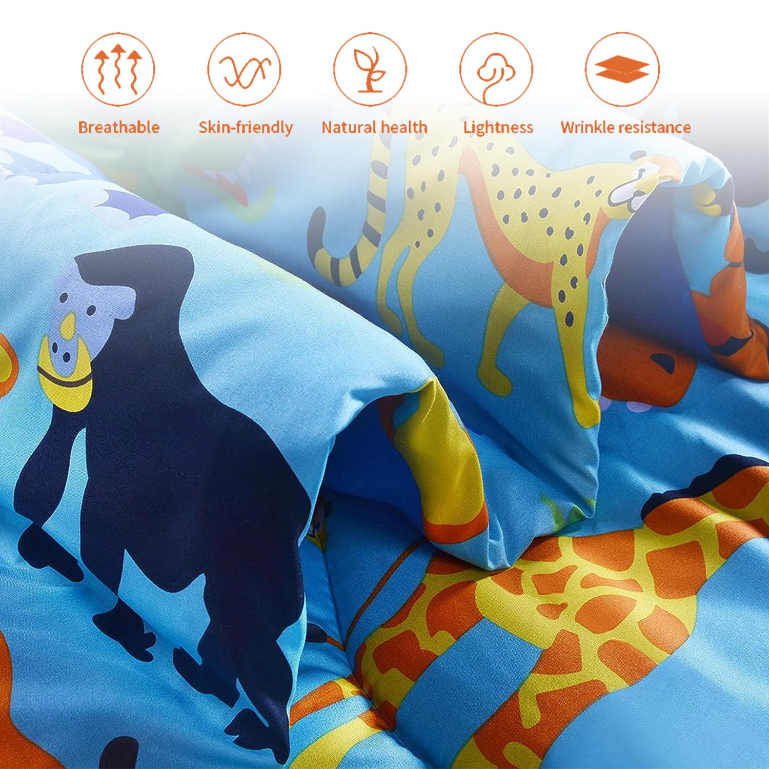 Golden Linens Twin Size 6-Piece Kids Bedding Set - Comforter, Pillowcases, Sheet & Cushion Cover with Jungle Animal Print (Elephant, Giraffe, Lion, Monkey) - Perfect for Zoo-Themed Kids' Rooms, Birthday Gifts & Nursery Decor