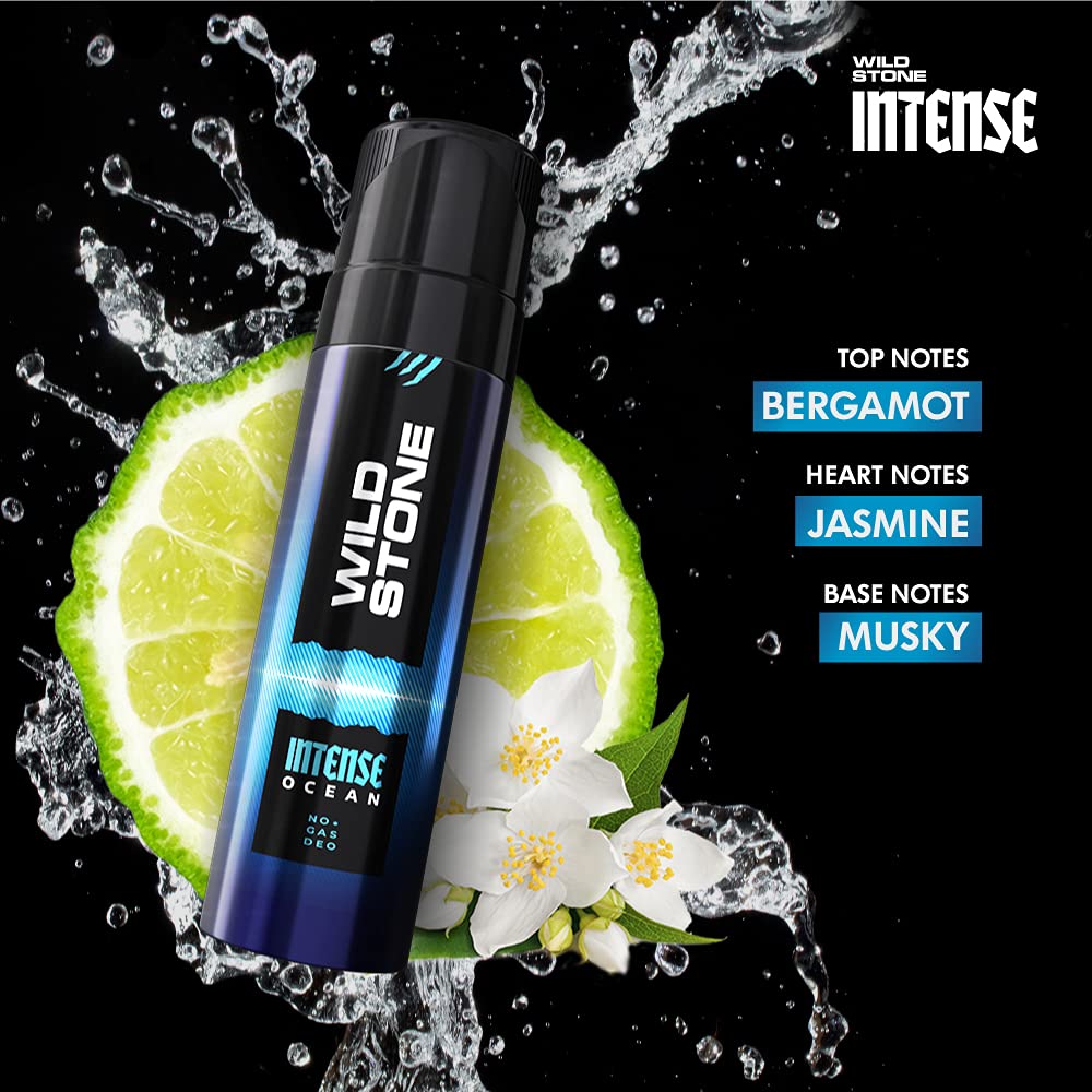 Wild Stone Intense Black, Ocean & Trance Deodorant Body Spray for Men - Long Lasting Fragrance, No Gas Formula, 3-Pack (120ml Each) - Gym, Office & Night Out Freshness