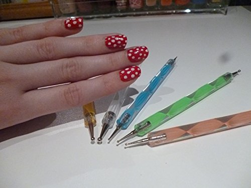 5-Piece Nail Art Dotting & Marbleizing Tool Set - Professional Dotting Pens for Nail Decoration, Stamping & Design - Perfect for DIY Manicures, Salon Use & Nail Art Beginners