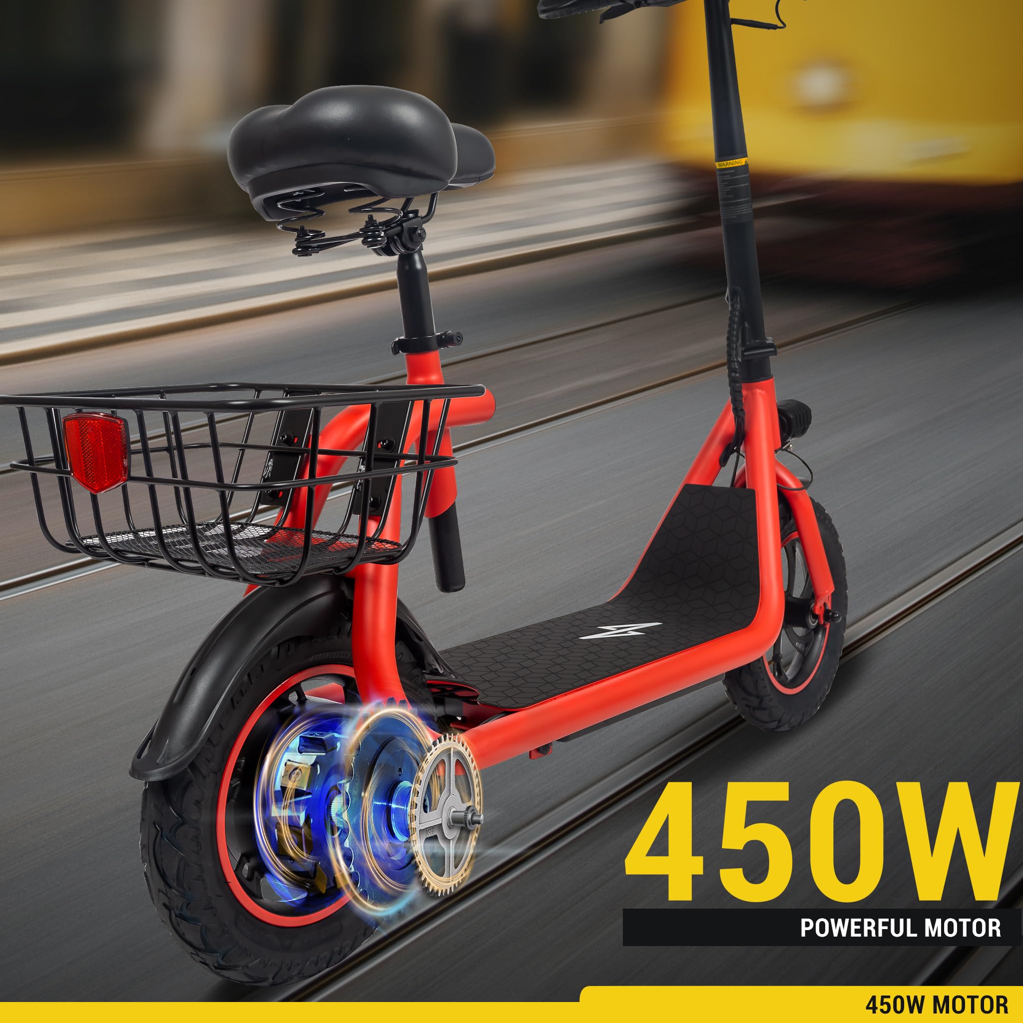 Phantomgogo Electric Scooter for Adults - Foldable Commuter E-Scooter with Seat, Carry Basket & 350W Brushless Motor, 15MPH Speed, 265lbs Weight Capacity - Perfect for Urban Commuting, Campus Travel & Last-Mile Transportation