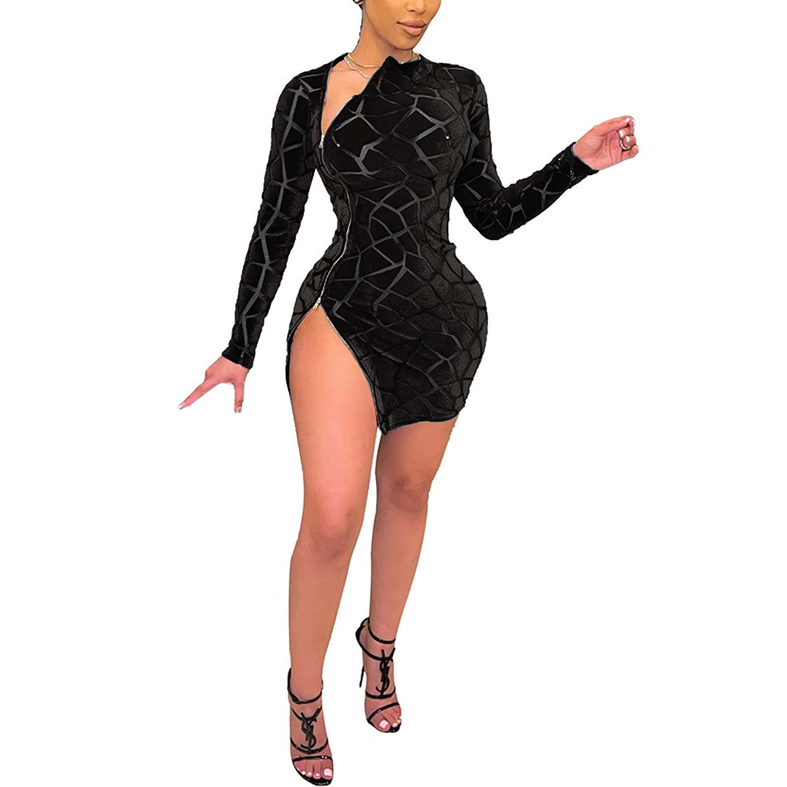 Sexy Club Dresses for Women - Short Sleeve Bodycon Mini Dress with Double Zipper & Ribbed Design | Perfect for Cocktail Parties, Nightclubs & Date Nights