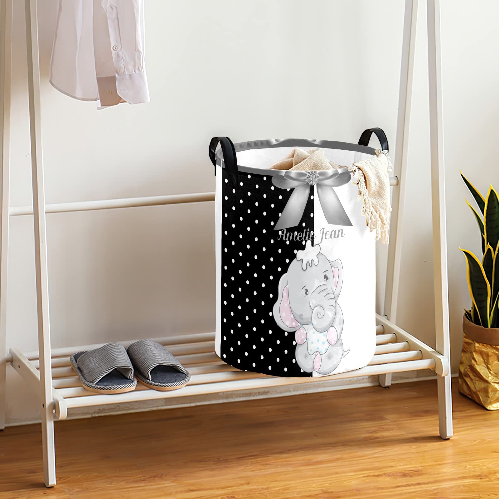 Polka Dot Bow Elephant Storage Bin - Waterproof Oxford Fabric Laundry Hamper, Toy Organizer & Gift Basket for Nursery, Bedroom, Baby Clothes | Perfect for Kids' Room Decor & Home Organization
