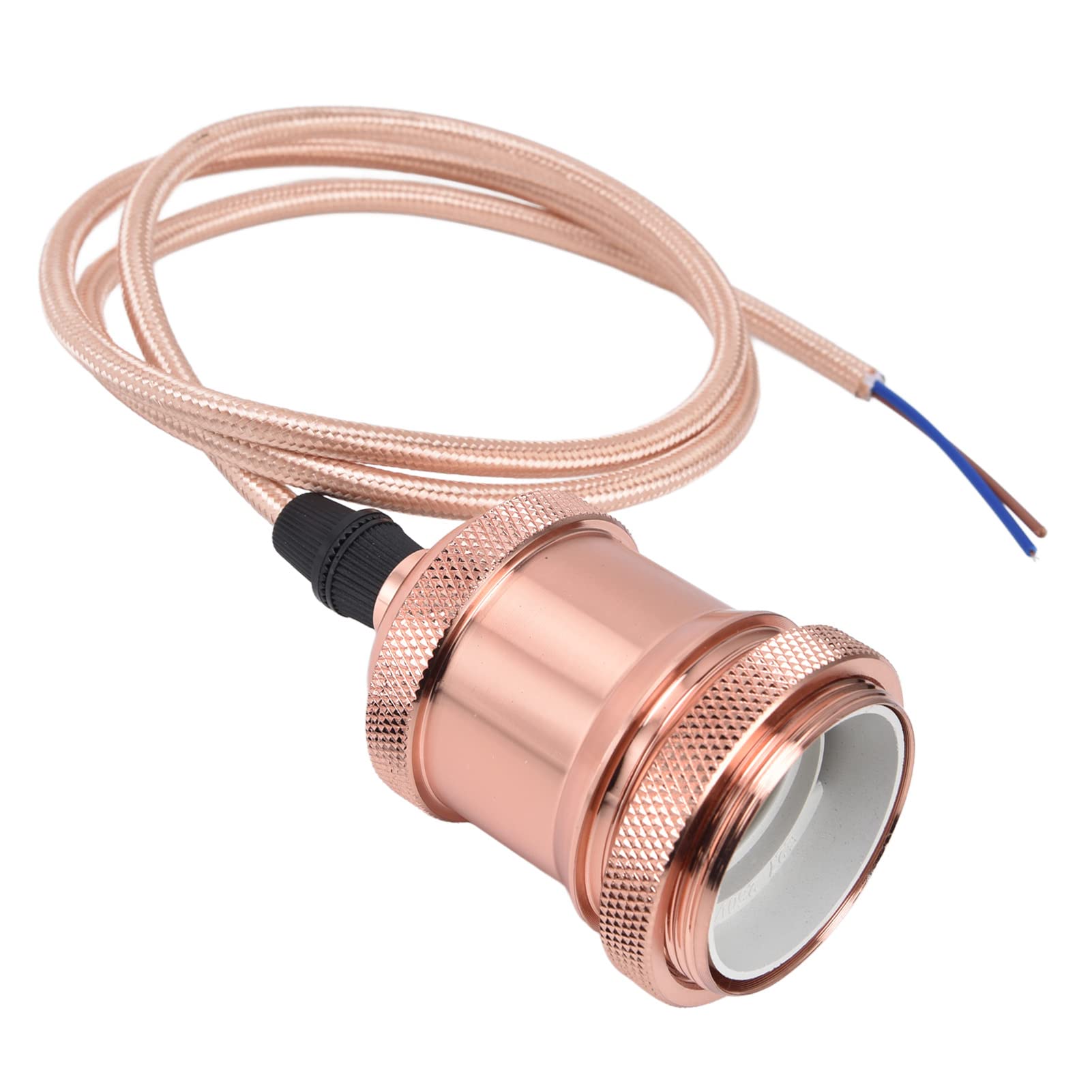 Vintage Hanging Lamp Holder - Aluminum E27 Rose Gold Pendant Light with Rope Cord, 100-240V EU Plug for Bedroom, Living Room, or Cafe Decor
