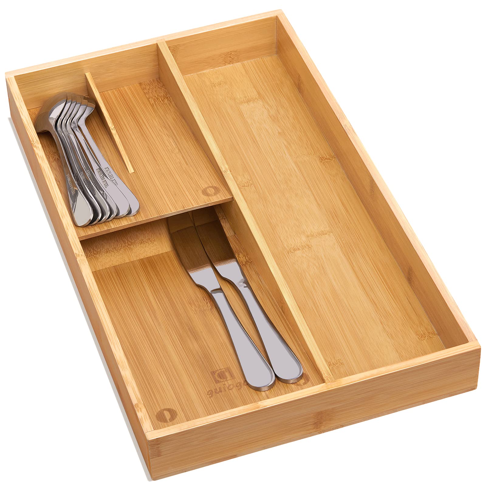Bamboo Silverware Tray Organizer - Kitchen Drawer Utensil Holder & Cutlery Divider for Spoons, Forks, Knives - Perfect for Home Kitchen Organization and Dining Table Setting
