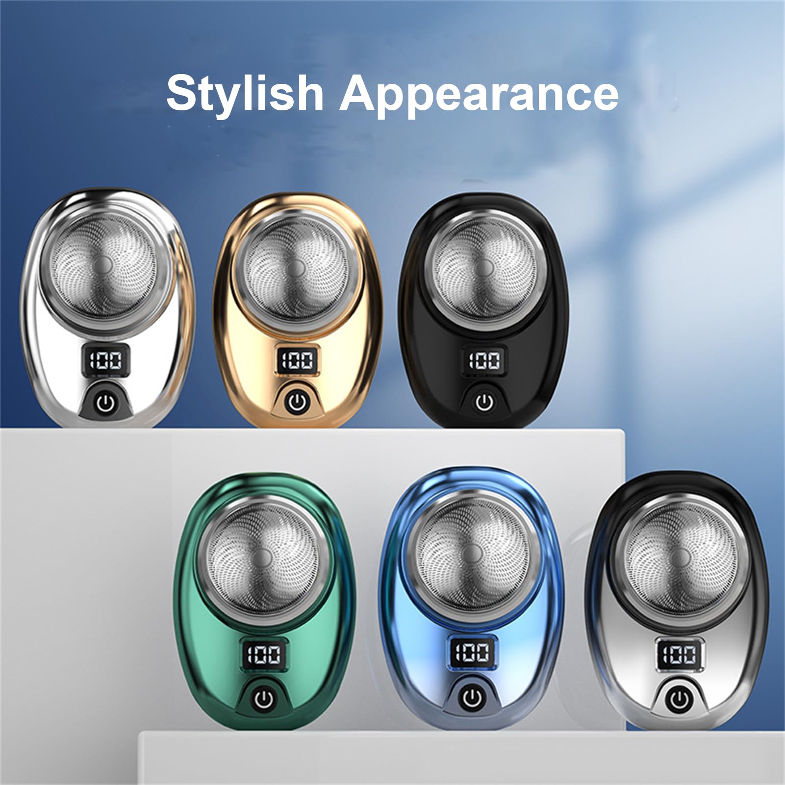 Mini Electric Shaver for Men - Portable Waterproof Travel Razor with LED Display (Pure Blue) - Perfect for Home, Office & On-the-Go Grooming