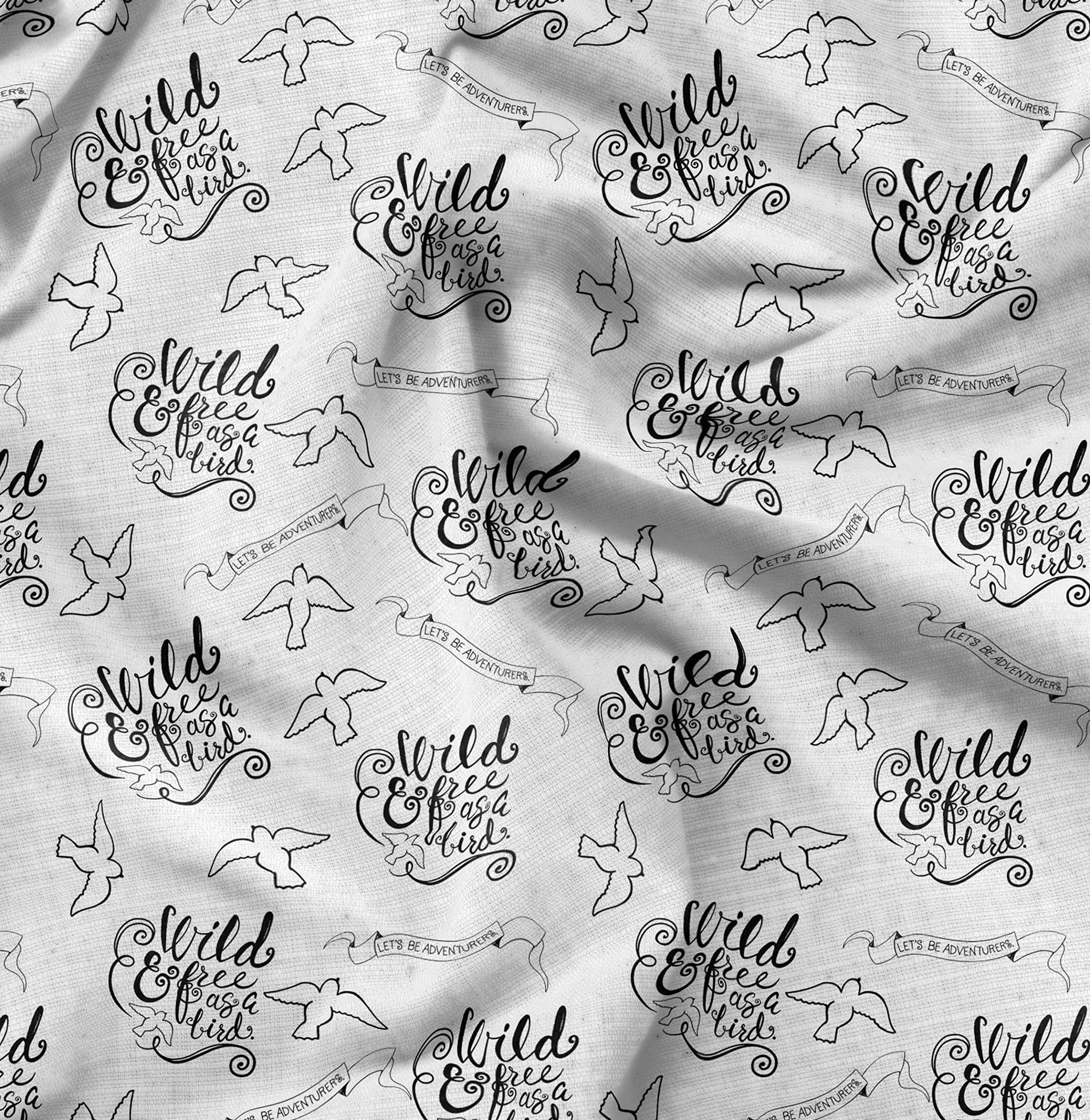 Soimoi Moss Georgette White Fabric by The Yard - 42 Inch Wide Textured Bird Tribal Print Fabric for DIY Dresses, Curtains & Home Decor - Lightweight Flowy Material for Sewing Projects & Bohemian Fashion