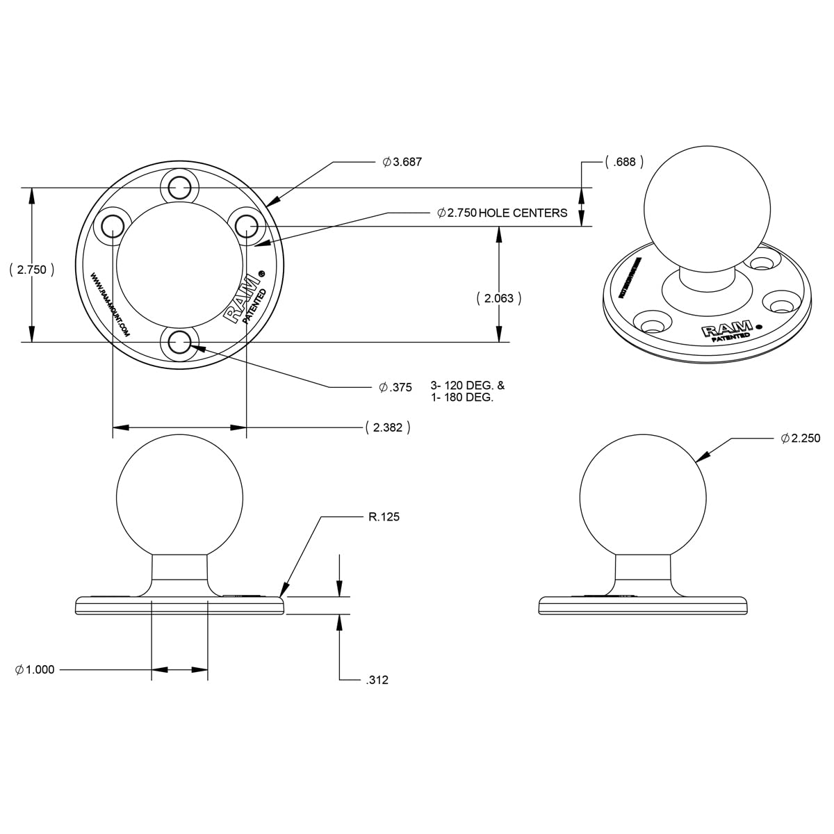 RAM Mounts D-Size 2.25