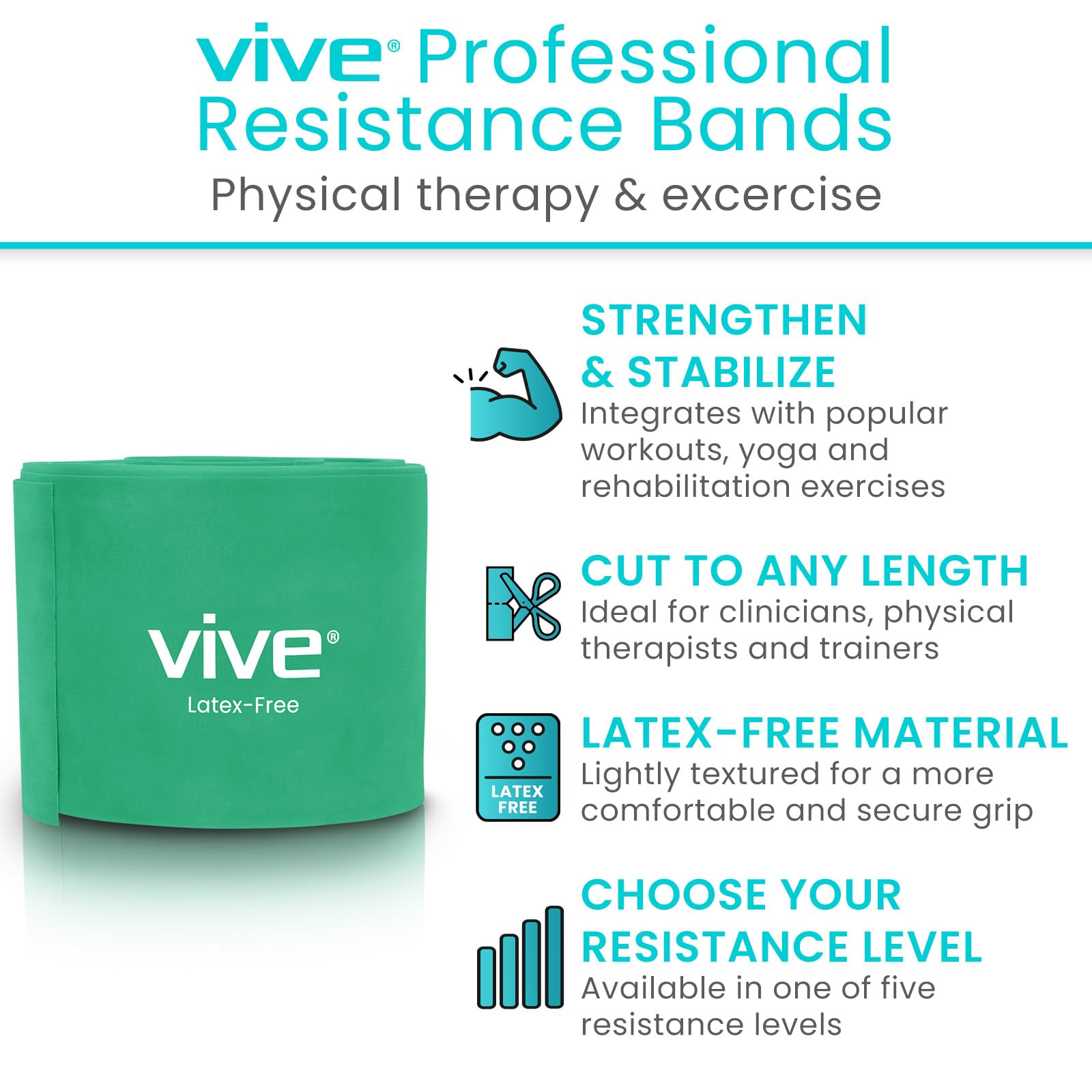 Vive Professional Resistance Bands - 25 Yard Non-Latex Elastic Roll for Physical Therapy, Strength Training & Rehabilitation - Upper & Lower Body Workout for Women & Men - Perfect for Home Gym, Yoga, Pilates & Fitness Training