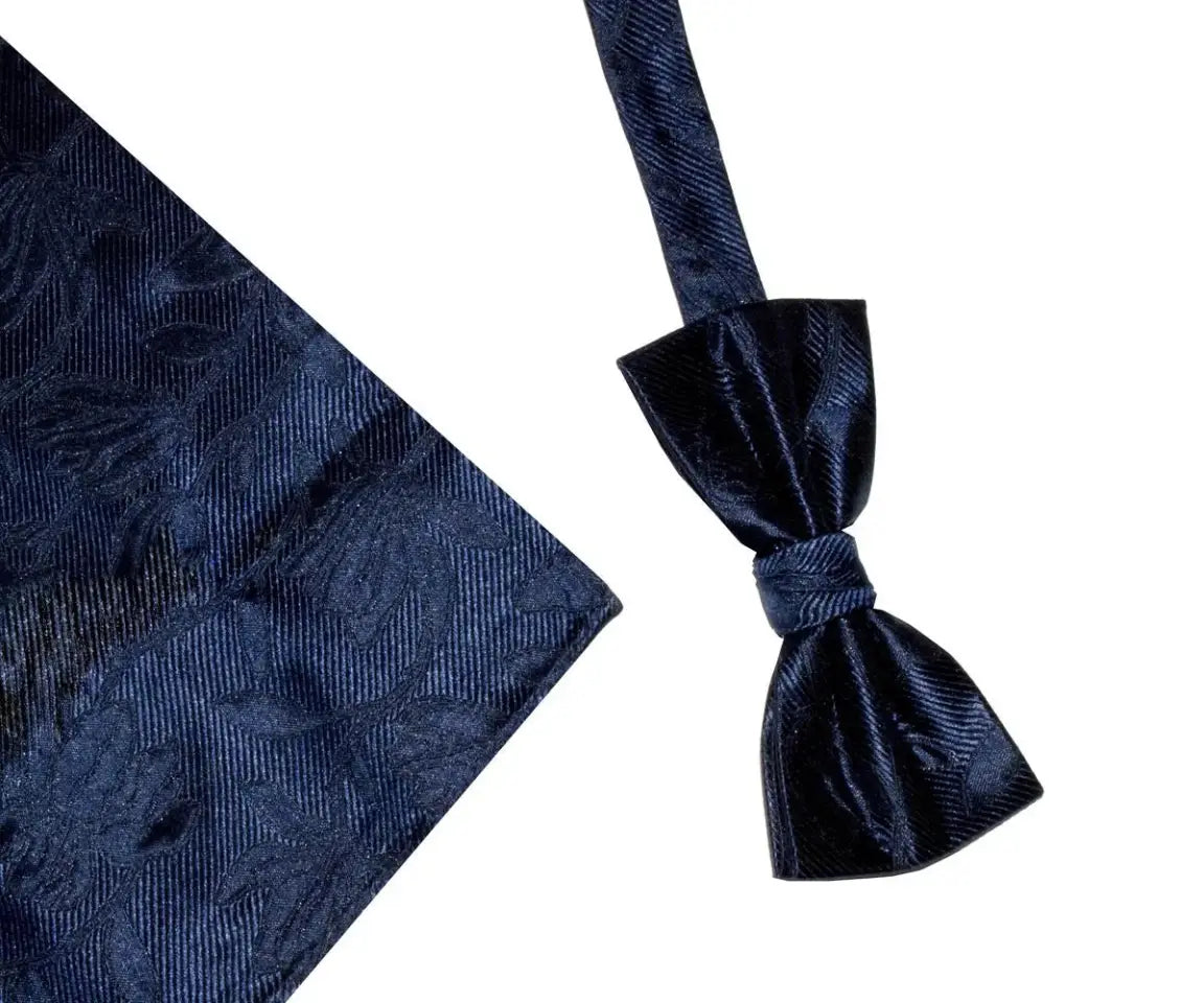 Luxury Navy Blue Floral Silk Bow Tie and Pocket Square Set for Men - Perfect for Weddings, Prom, and Formal Events