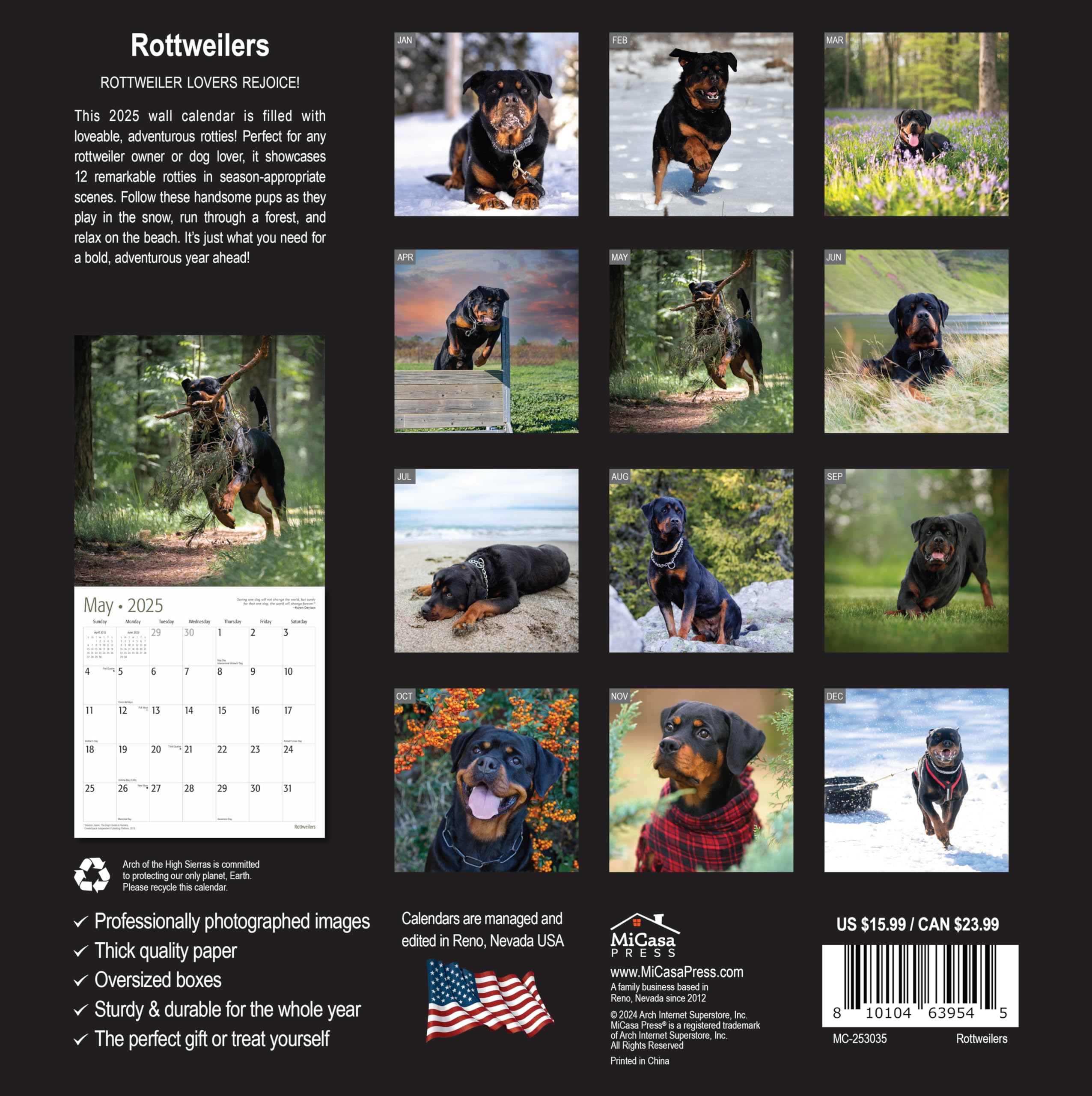 MICASA PRESS - 2025 Rottweiler Wall Calendar | 12