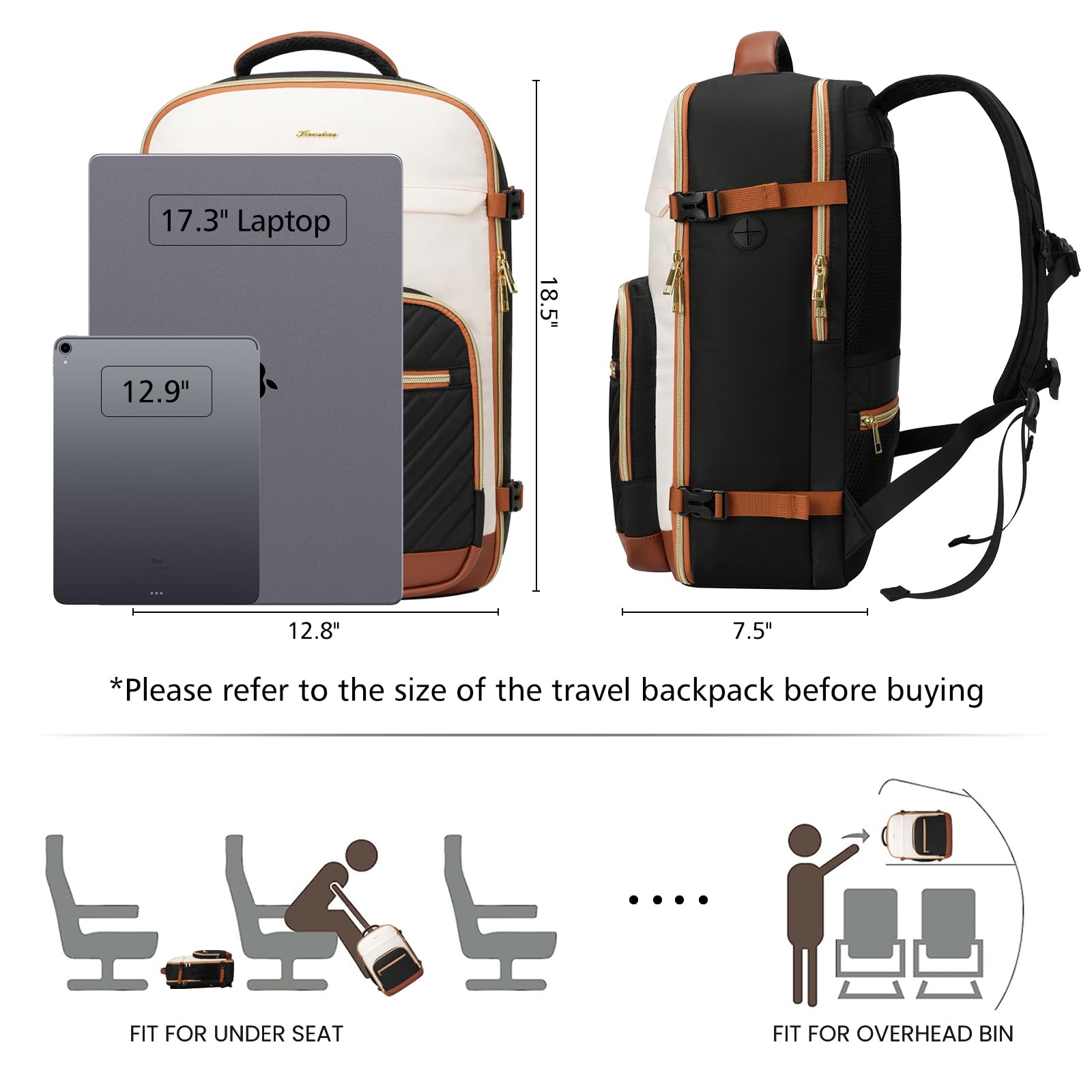 Women's 40L Travel Backpack - Airline Approved Carry On Backpack with Laptop Compartment (Fits 17 Inch), Waterproof Weekender Overnight Bag for Air Travel, Business Trips & Outdoor Adventures
