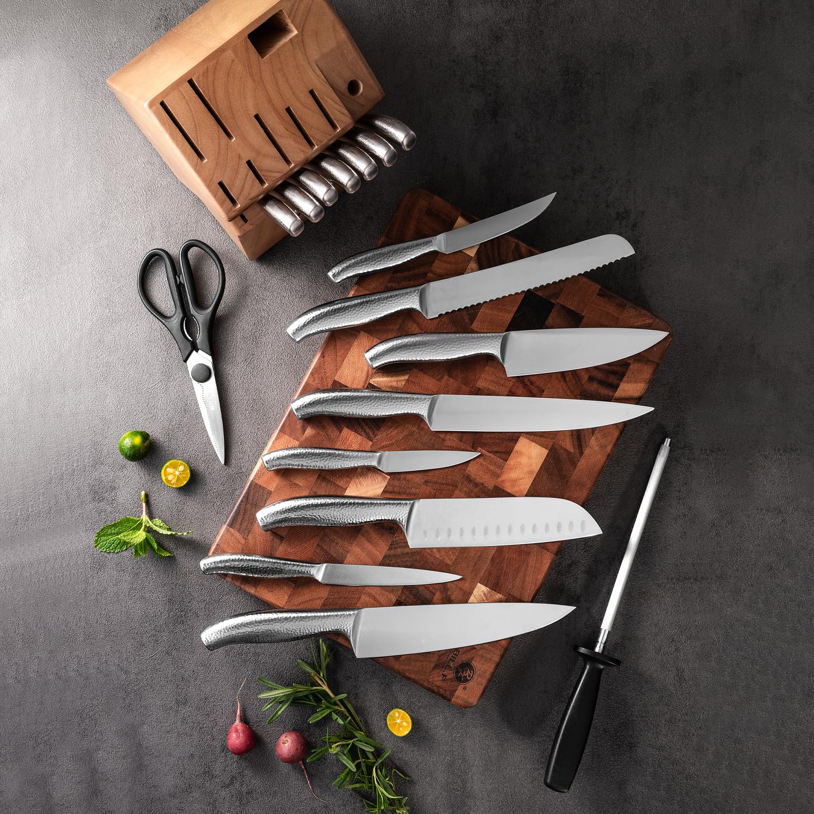18-Piece Premium Kitchen Knife Set with Wooden Block - Razor Sharp Stainless Steel Knives, Dishwasher Safe, Includes Knife Sharpener & Kitchen Scissors - Perfect for Home Chefs, Cooking Enthusiasts & Professional Kitchens
