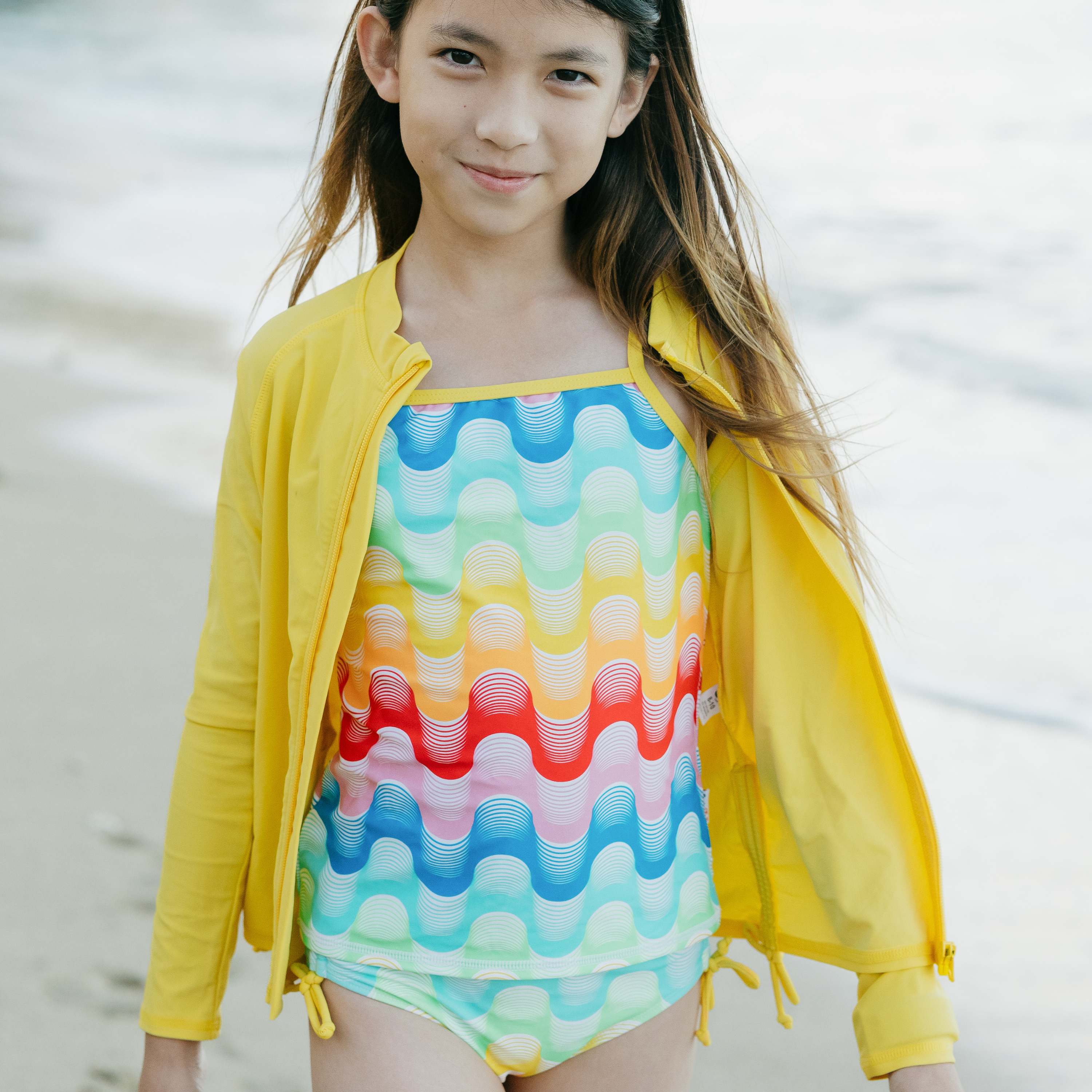 Girls Long Sleeve Rash Guard & Tankini Bikini Set 3-Piece Swimwear - UPF 50+ Sun Protection for Surfing, Swimming & Beach Play
